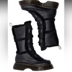 DR MARTEN BLACK leather faux Fur-Lined Boots sz 8 men’s